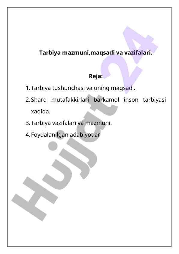 Tarbiya mazmuni va vazifalari tahlili