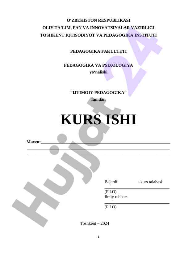 Ijtimoiy pedagogika kurs ishti tarbiyalash usullari