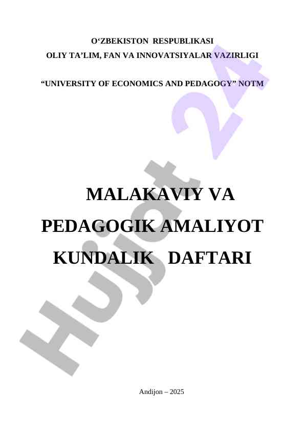 Malakaviy va pedagogik amaliyot kundalik daftari