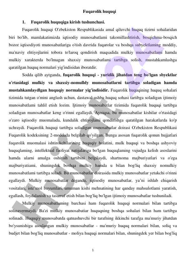 Fuqarolik huquqi tushunchasi va uning asosiy tamoyillari