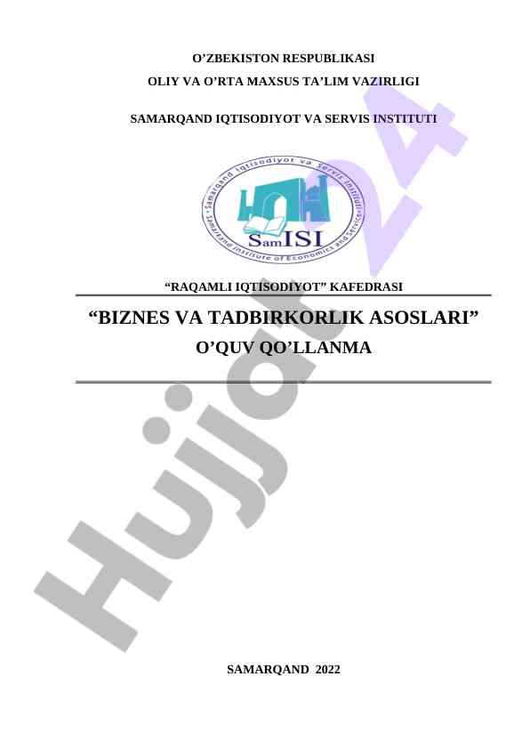 Biznes va tadbirkorlik asoslari o‘quv qo‘llanma