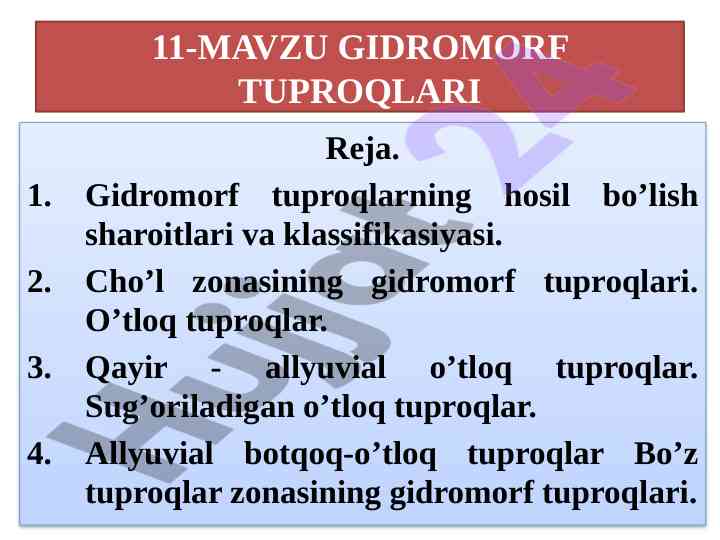 Gidromorf tuproqlari va ularning klassifikasiyasi