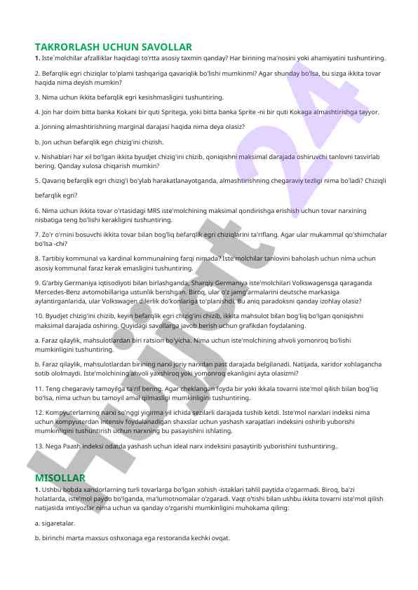 Iste'molchilar afzalliklari va befarqlik egri chiziqlar