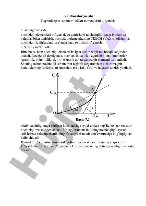 Taqsimlangan ‘arametrli elektr tarmoqlarini o’rganish