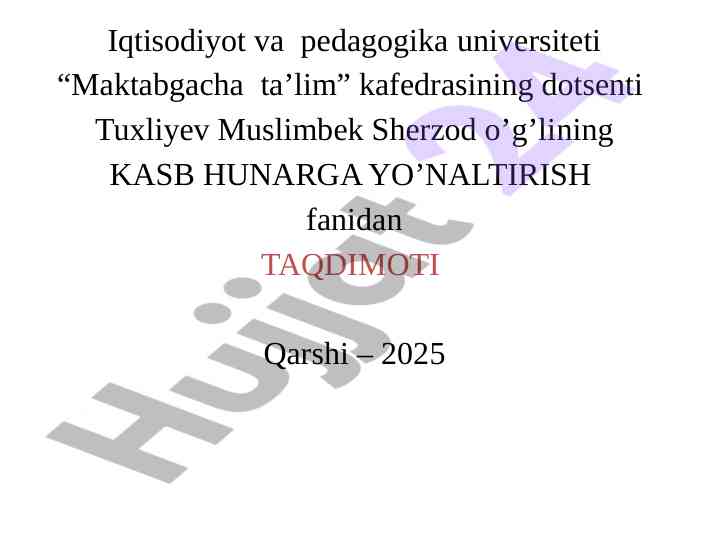Kasb tanlashi va reja tuzish taqdimoti