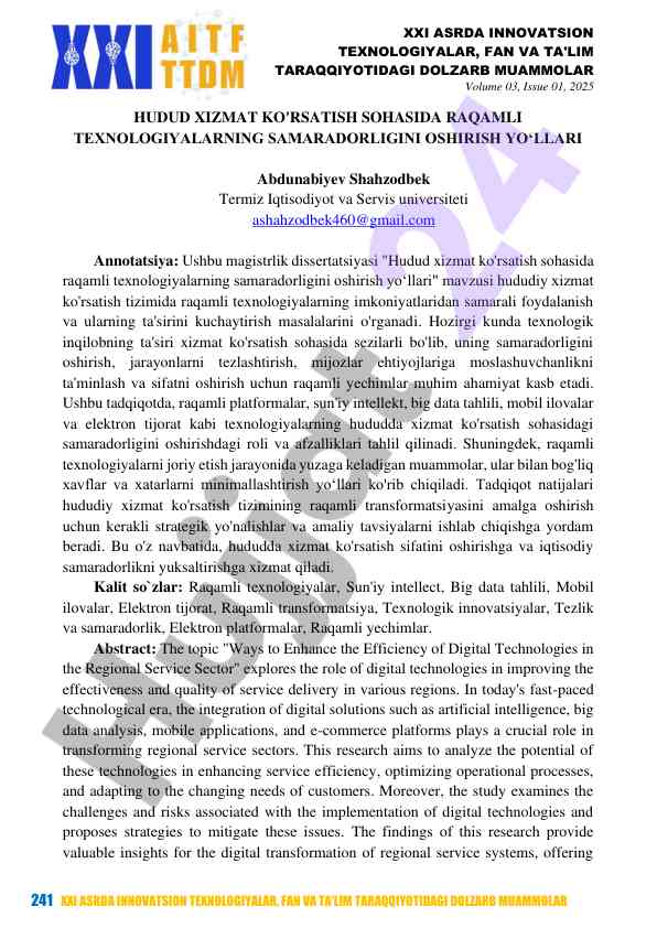 Raqamli texnologiyalarni samardorlikni oshirish