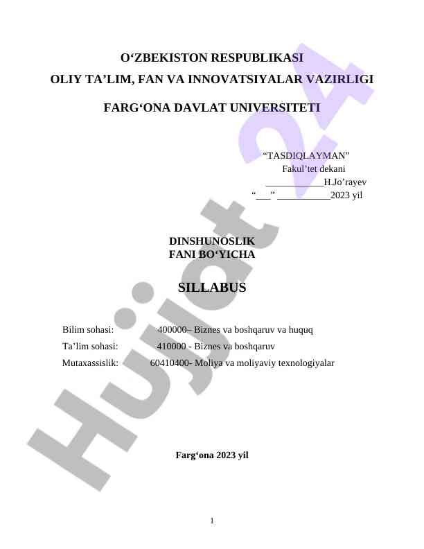 Dinshunoslik faniga oid silabus 2023