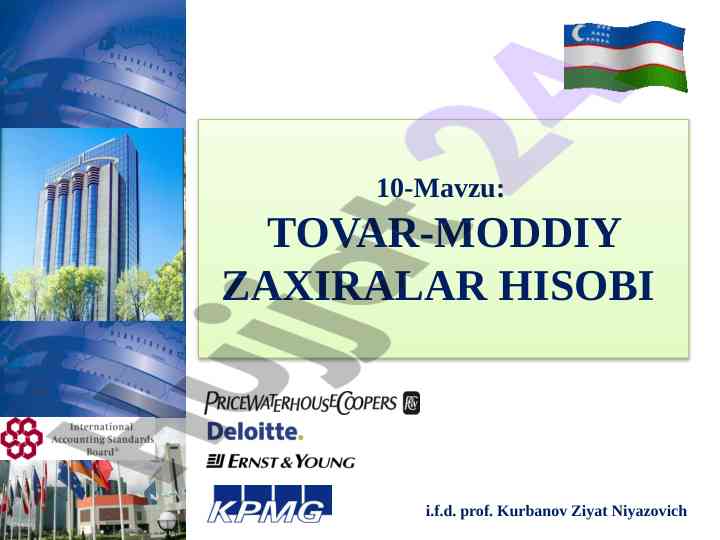 Tovar-moddiy zaxiralar hisobi bo'yicha ma'ruza