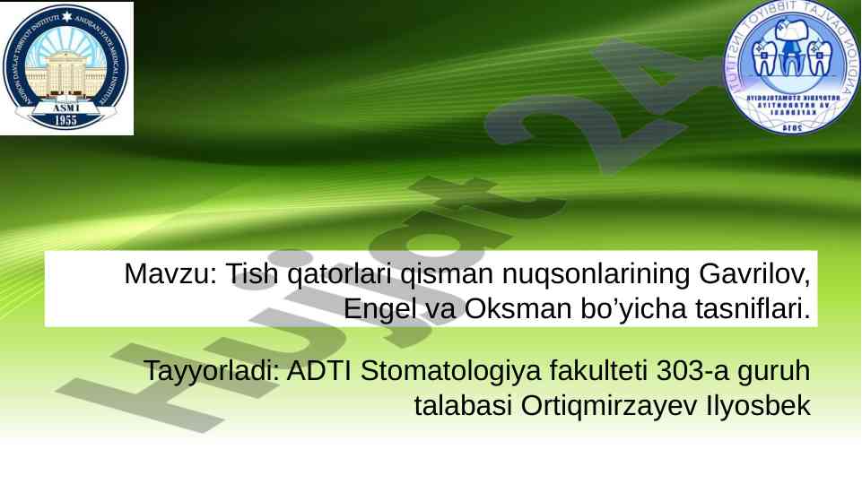 Tish qatorlari qisman nuqsonlari tasnifi bo'yicha tadqiqot