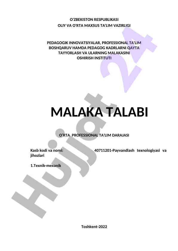 Malaka talabi o‘rta professional ta'lim dasturi