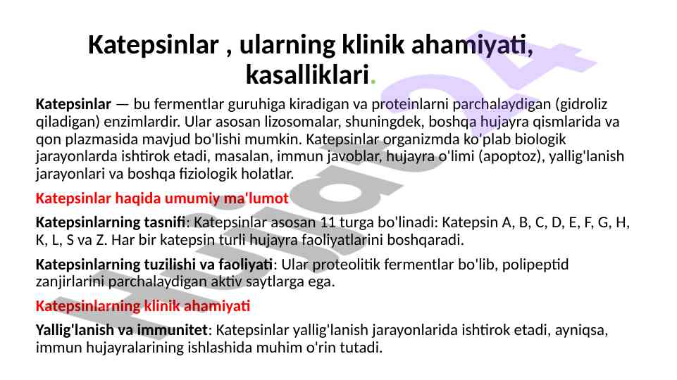 Katepsinlar va ularning klinik ahamiyati