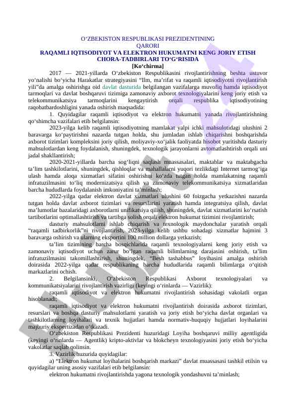 Raqamli iqtisodiyot va elektron hukumat: asosiy yo‘nalishlar