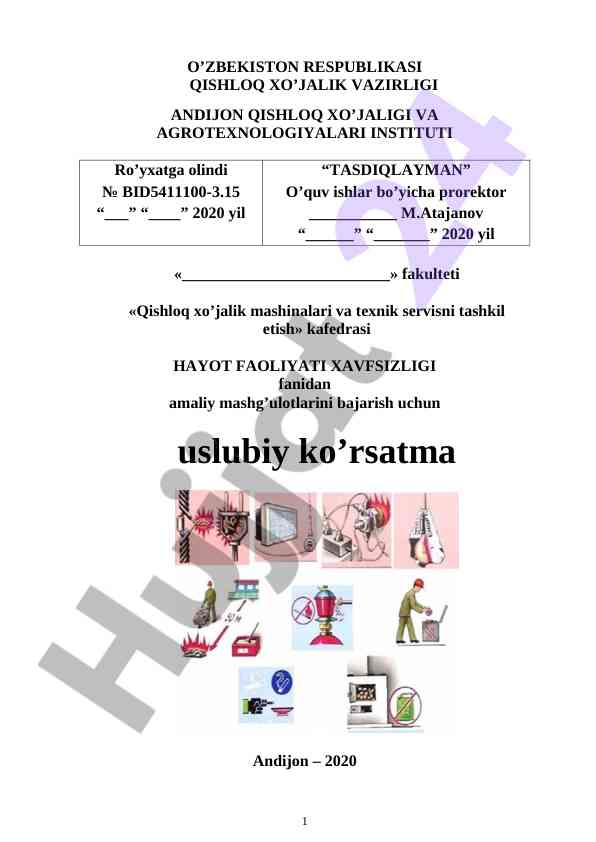 Xayot faoliyati xavfsizligi fani bo'yicha uslubiy ko'rsatma