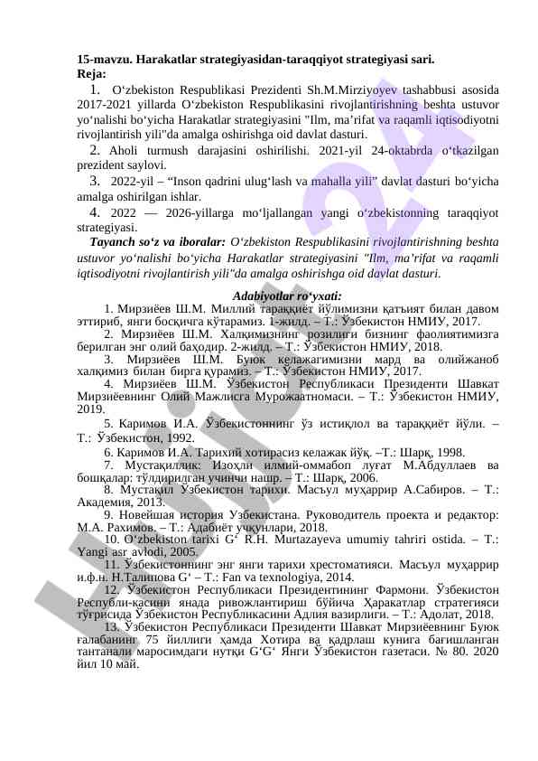 O‘zbekiston taraqqiyot strategiyasi va harakatlar