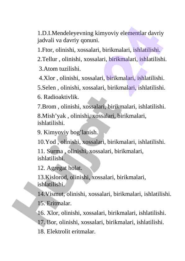 Kimyoviy Elementlar Davriy Jadvali Va Xossalari