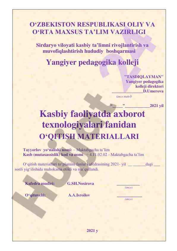 Kasbiy faoliyatda axborot texnologiyalari o‘qitish