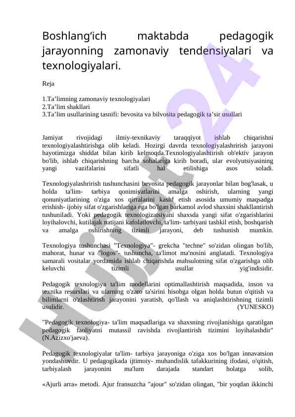 Zamonaviy ta’lim texnologiyalari va jarayonlari