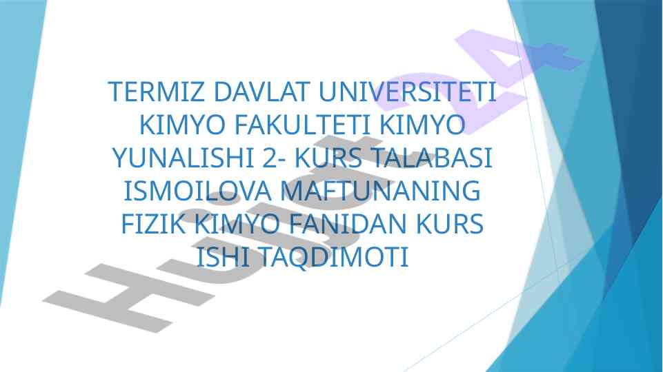 Kimyoviy muvozanat termodinamikasi taqdimoti