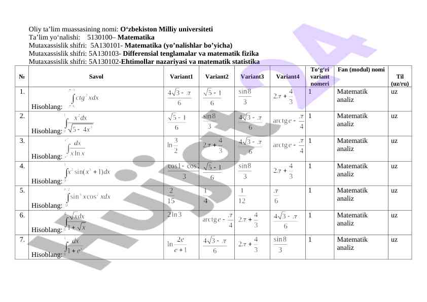 Matematika va differensial tenglamalar ta’limi
