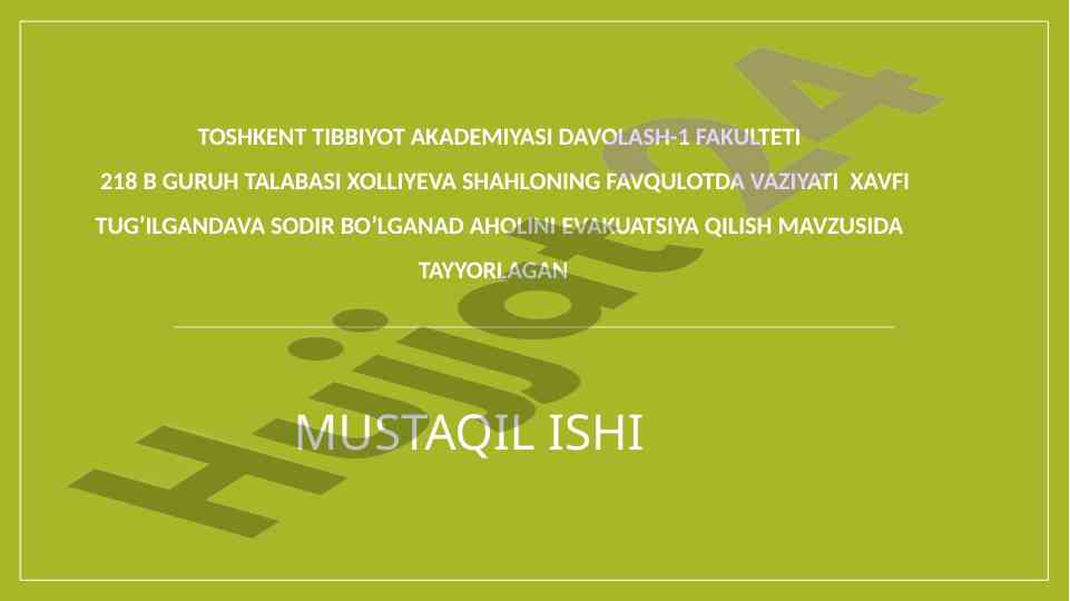 Aholini Evakuatsiya Qilish Mavzusida Mustaqil Ish
