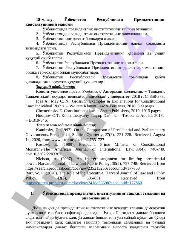 Ўзбекистон республикаси президентининг конституциявий мақоми