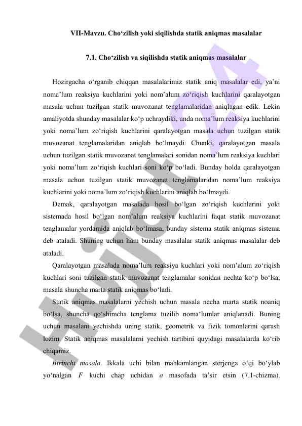 Statik aniqmas sistema masalalari tahlili
