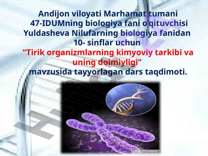 Tirik organizmlarning kimyoviy tarkibi va uning doimiyligi