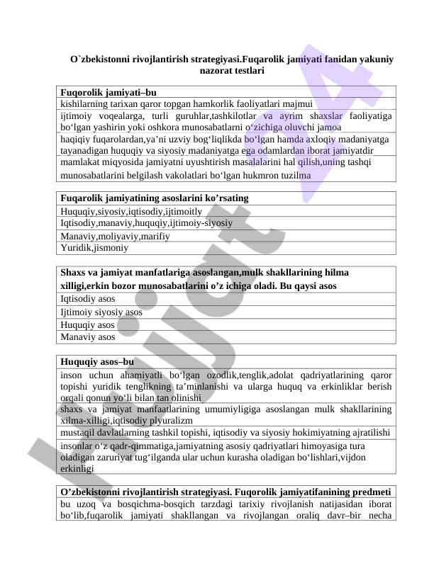 Fuqarolik jamiyati fanidan yakuniy nazorat testlari