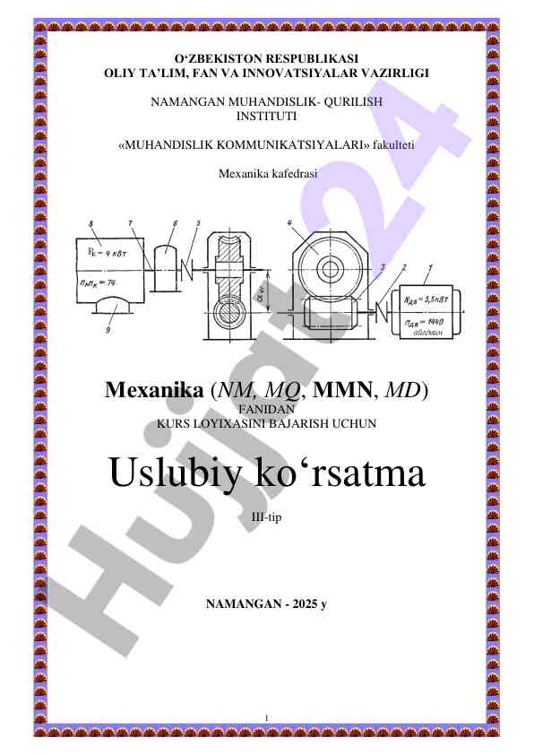 Mexanika fanidan kurs loyihasi uslubiy ko'rsatma