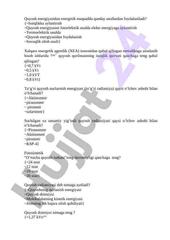 Quyosh energiyasidan foydalanish usullari