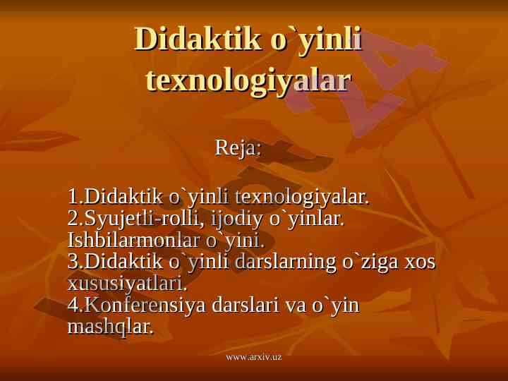 Didaktik o'yinli texnologiyalar va darslar