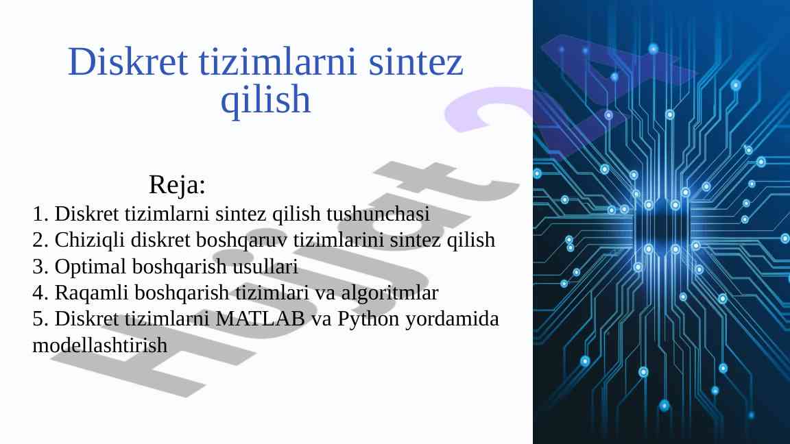 Diskret tizimlarni sintez qilish tushunchasi
