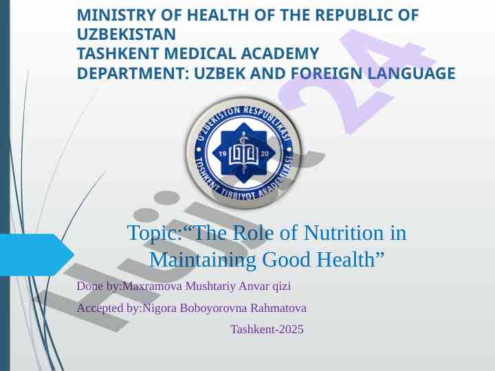 The role of nutrition in maintaining good health