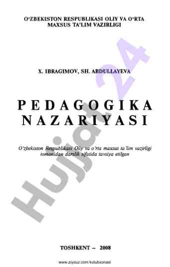 Pedagogika nazariyasi darslik bo'yicha o'quv reja