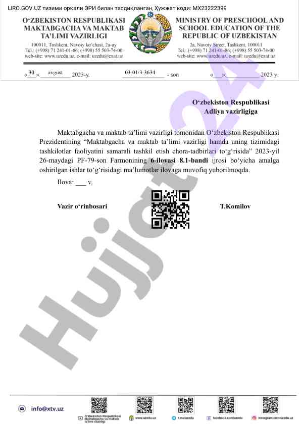 Maktab ta’limi vazirligi faoliyatini samarali tashkil etish