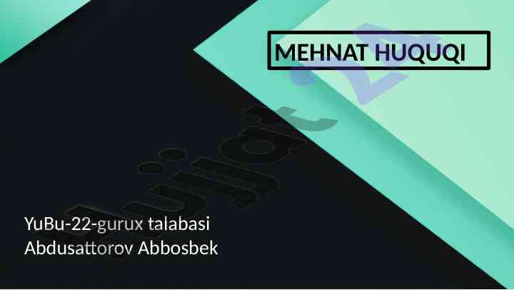 Mehnat shartnomasi va yakka tartibdagi munosabatlar