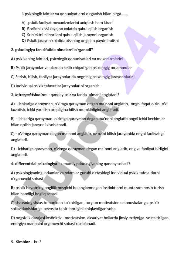 Psixologik faktlar va qonuniyatlarni o'rganish