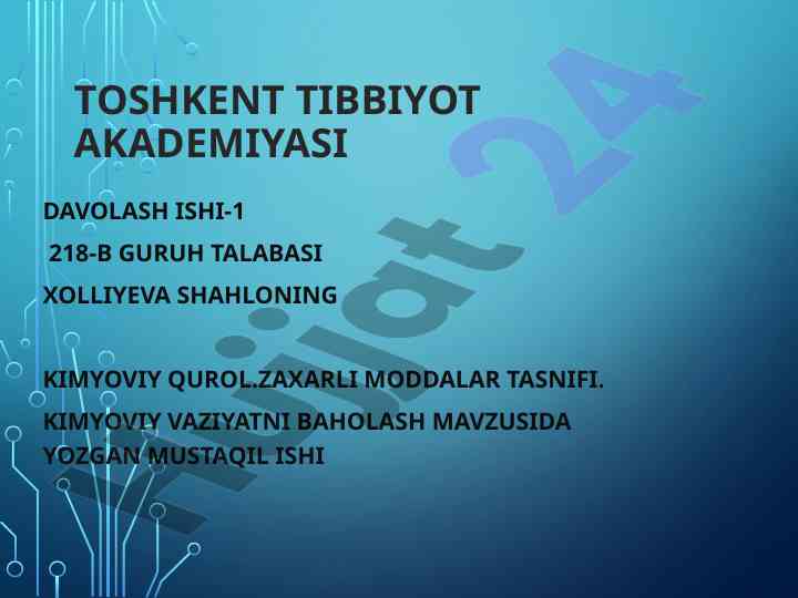 Kimyoviy Qurol Va Zaharli Moddalar Tasnifi