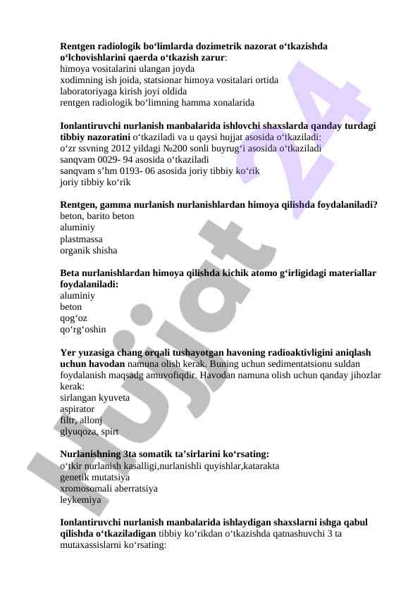 Rentgen radiologik bo‘limlarda dozimetrik nazorat
