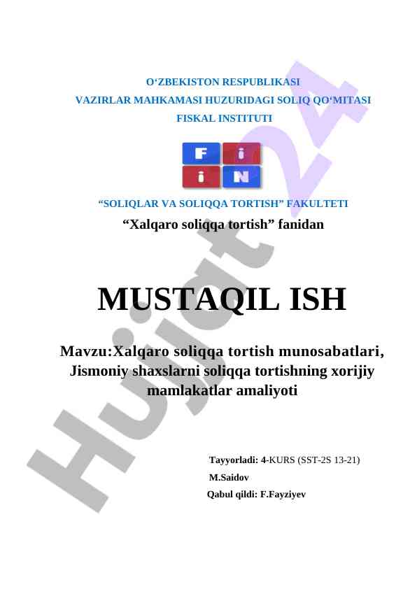 Xalqaro soliqka tortish munosabatlari bilan tanishtirish