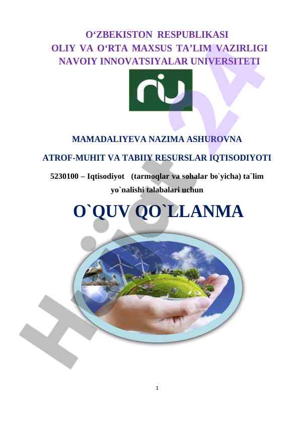 Atrof muhit va tabiiy resurslar iqtisodiyoti o‘quv qo‘llanma