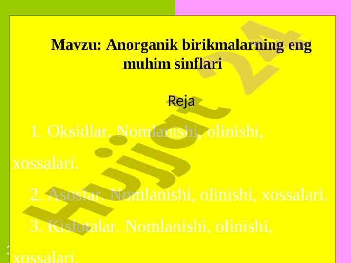 Anorganik birikmalar: oksidlar, asoslar, kislotalar