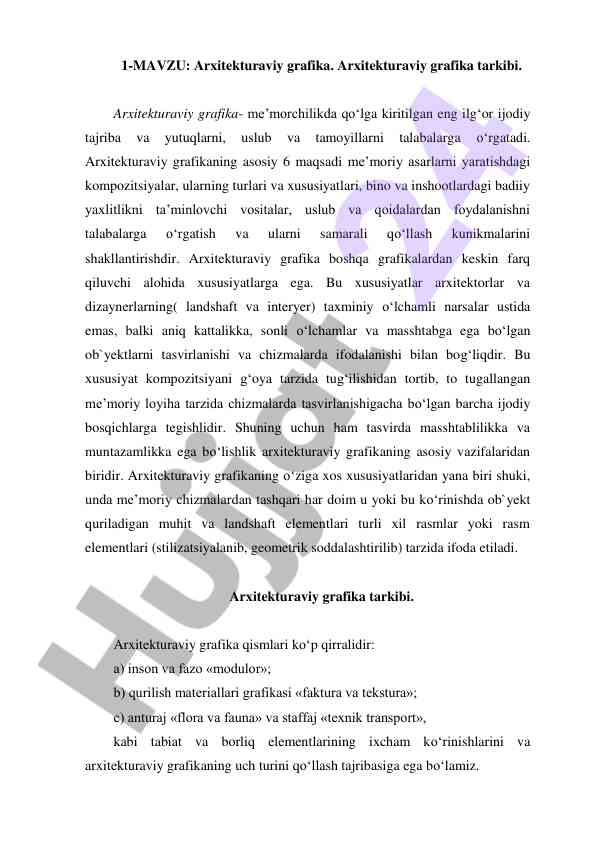 Arxitekturaviy grafika asoslari va maqsadlari