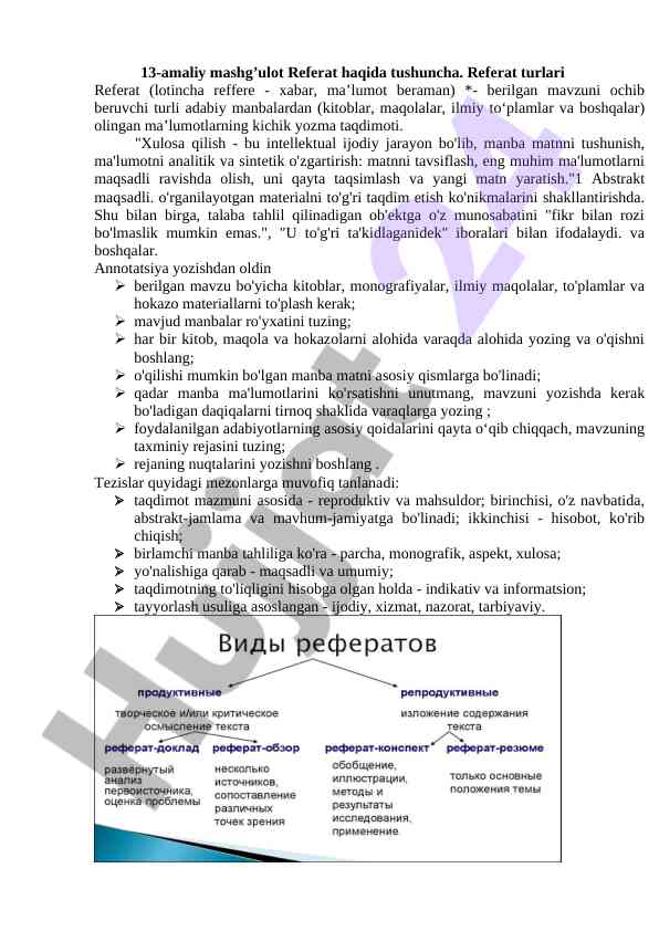 Referat haqida tushuncha va turlari
