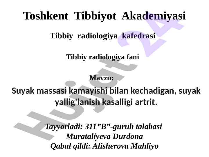 Artrit va suyak massasi kamayishi belgilari