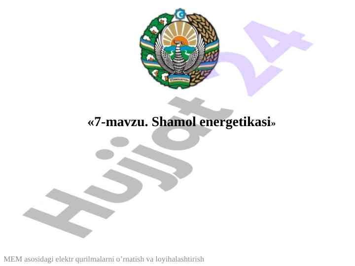 Shamol energetikasi asosida elektr qurilmalarini loyihalash