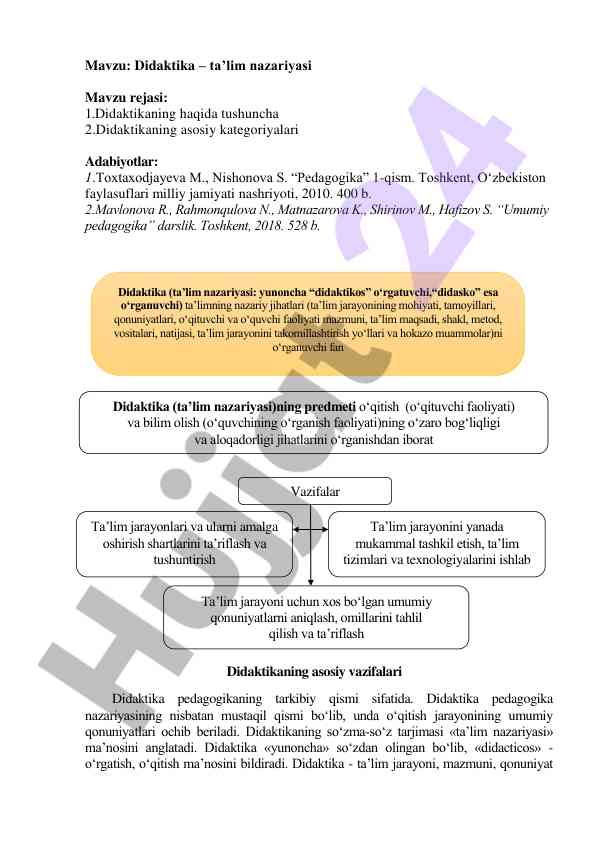 Didaktika ta'lim nazariyasi va asosiy kategoriyalari