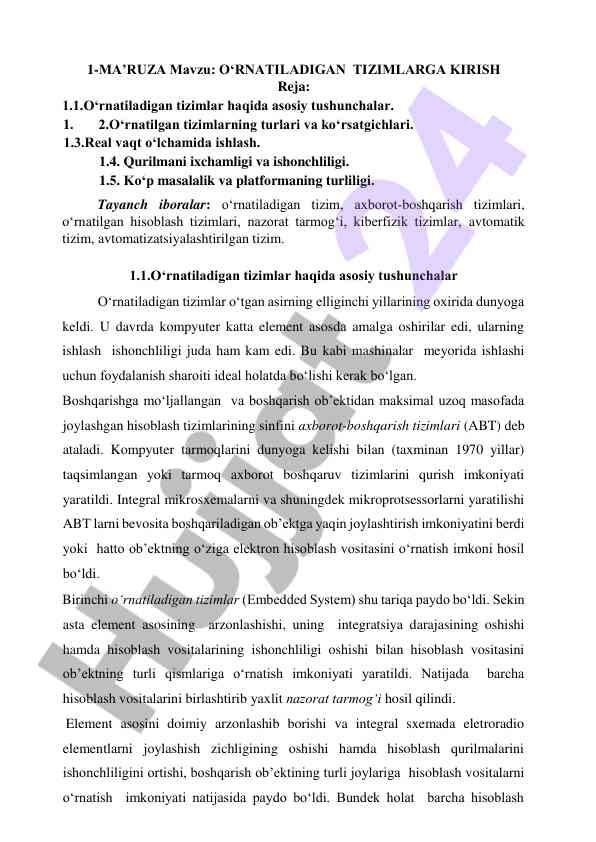 O‘rnatiladigan tizimlarga kirish mavzusi