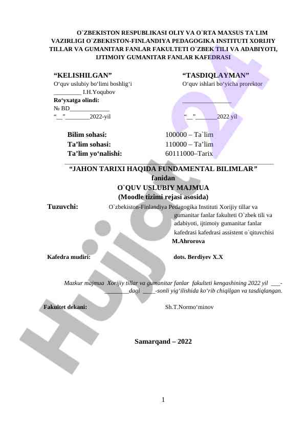 Jahon tarixi haqida fundamental bilimlar uslubi
