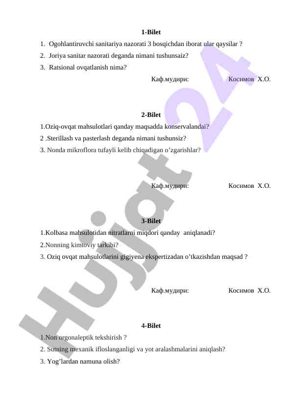 Oziq-ovqat mahsulotlarining sanitariya nazorati